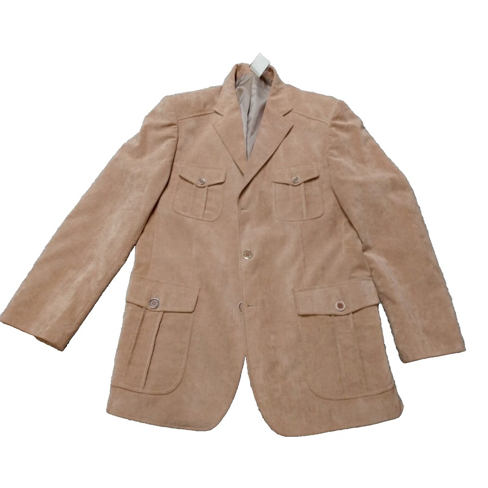 Inserch Men's Tan Italian Faux Suede Blazer Jacket Size Medium - Button Sport